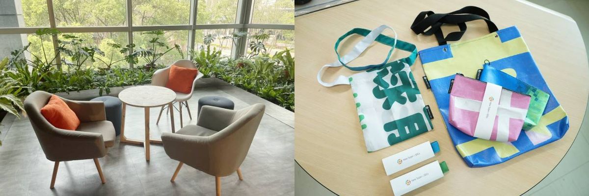 The New Taipei City Government has a plan to upcycle the decorations and backdrops utilized in the previous lobby and events by transforming them into practical pillows and eco-friendly bags.